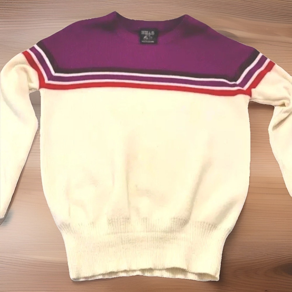 VTG Head Sportswear Ski Sweater Womens S Purple Color block Wool Blend 80s 90s